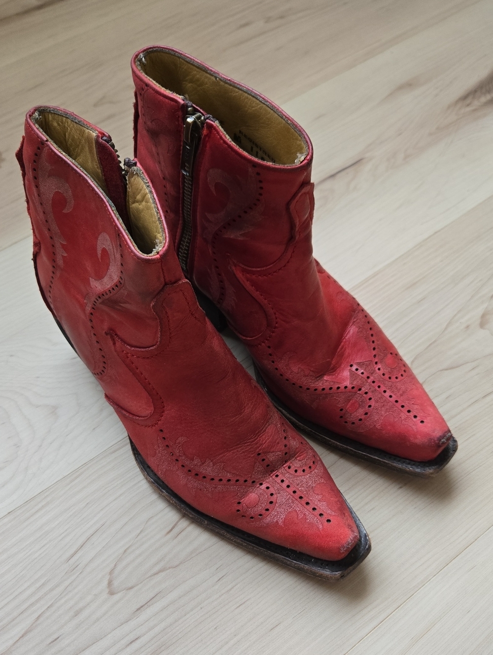 Corral Red Laser Ankle Boots, Size 6